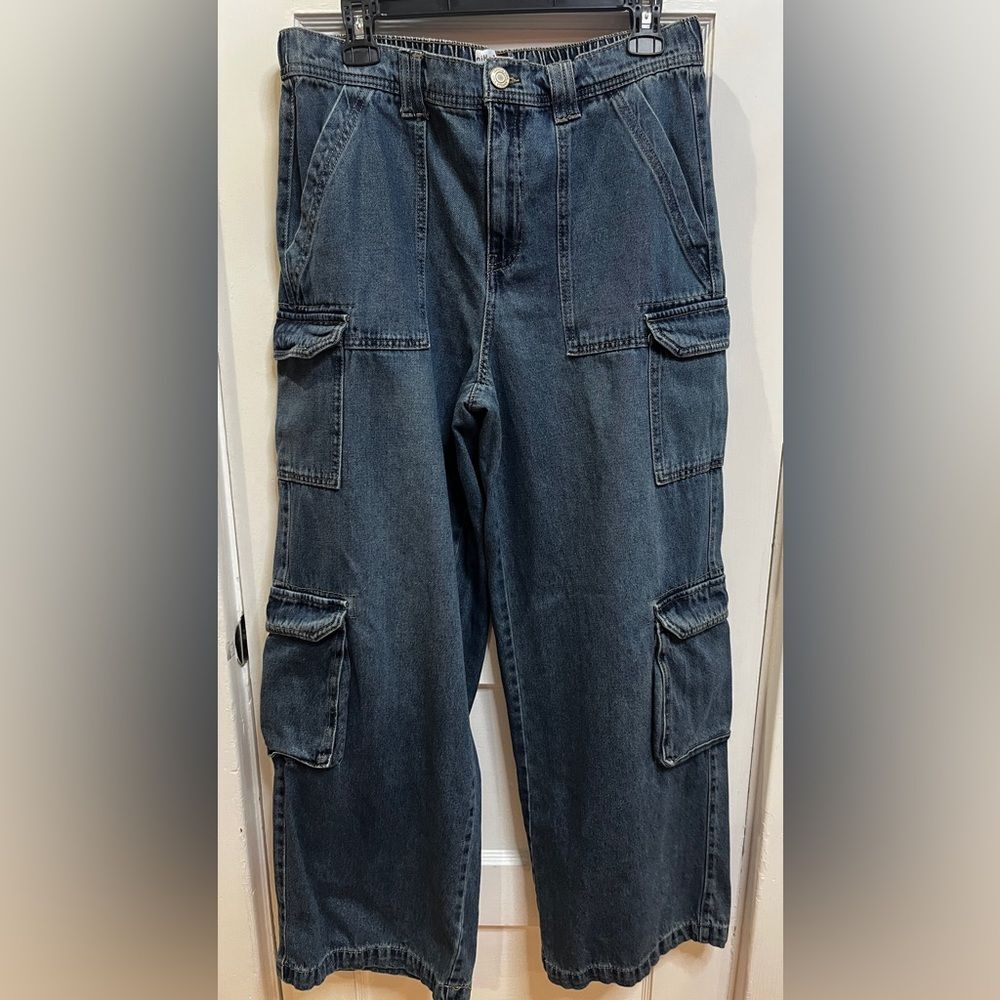 Vanilla Star denim cargo pants wide leg high waisted Size 11 30 Skater